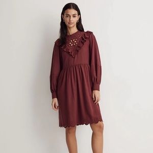 Madewell Embroidered Ruffled Flannel Mini Dress